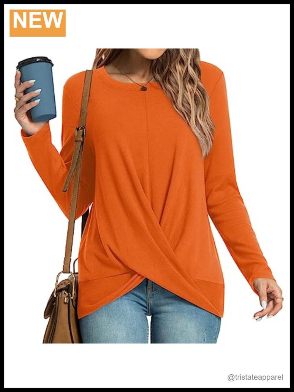 Long Sleeve Crewneck Twist Front Tunic Top Blouse